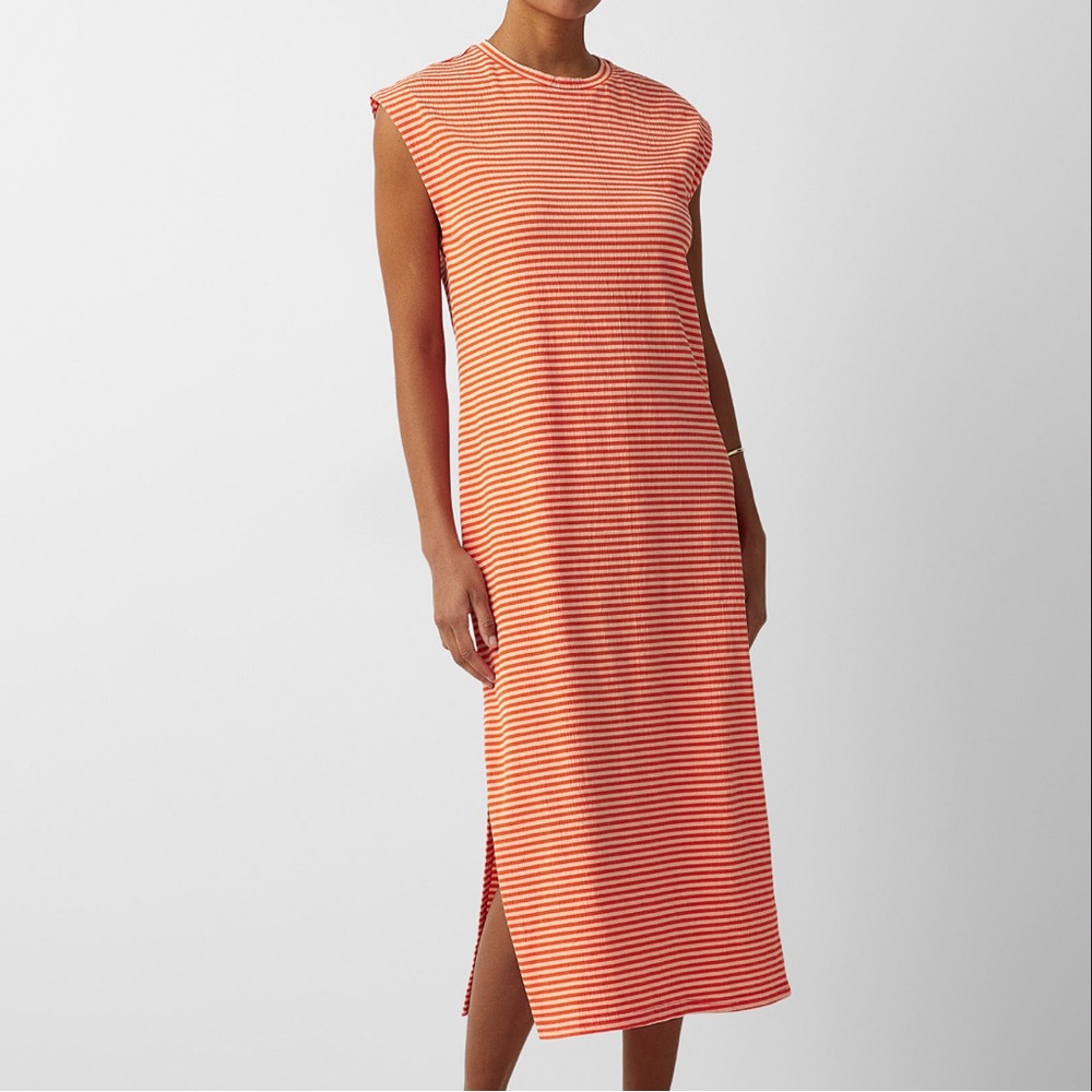 FRNCH Antonella Orange Cream Striped Midi Dress Size L